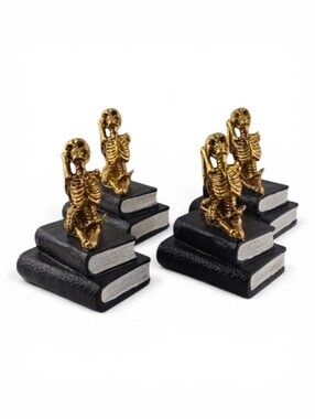 Gold Skeleton Yoga Pose Faux Leather Stacked Books 4 Piece Set